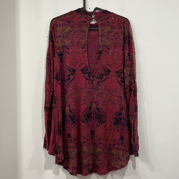 Free People Nouveau Draped Tulip Long Sleeve Blouse Top Burgundy S - Picture 8 of 15